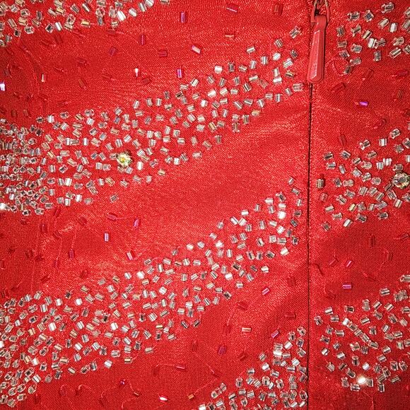 VTG Y2K Alyce Sz 2 Red 100% Silk Heavily Beaded Prom Formal Dress Lined - Picture 6 of 9